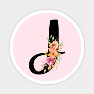 Letter J With Watercolor Floral Wreath Magnet